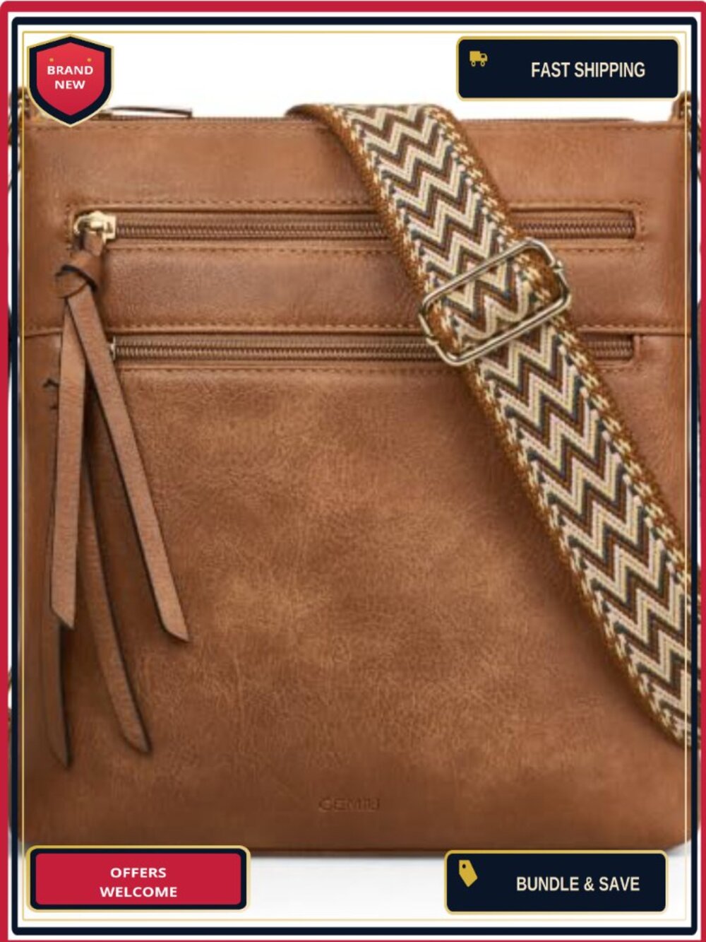 Vegan PU Leather Medium Crossbody Bag Multi Pocket Travel Purse